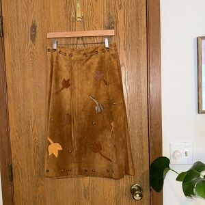 Unique Tan Suede Skirt with Leaf and Rivet Accents